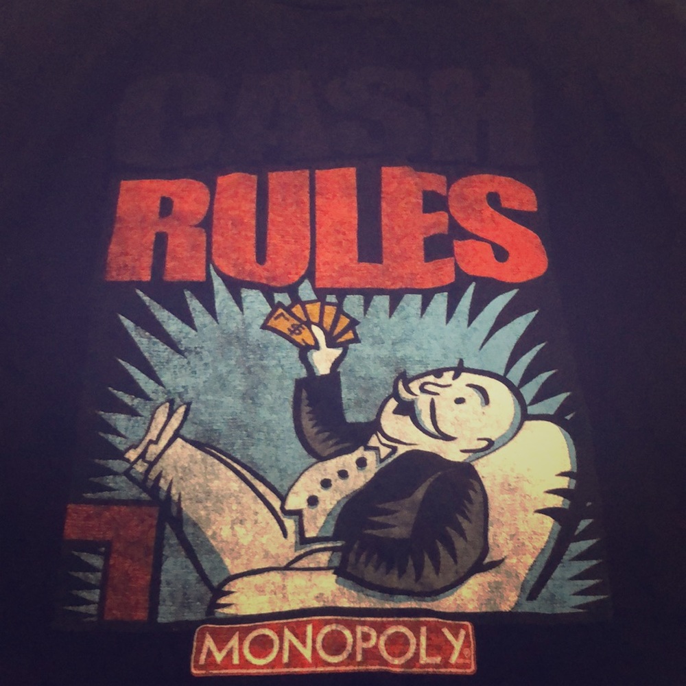 Monopoly shirt CASH RULES Monopoly Man mens L